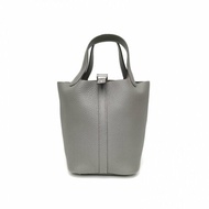 HERMES Picotin18菜籃子8F錫器灰TC皮U刻銀扣肩背包