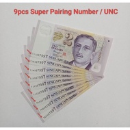9pcs Super Pairing Number Singapore 2 Dollars Polymer 2013- Years UNCIRCULATED