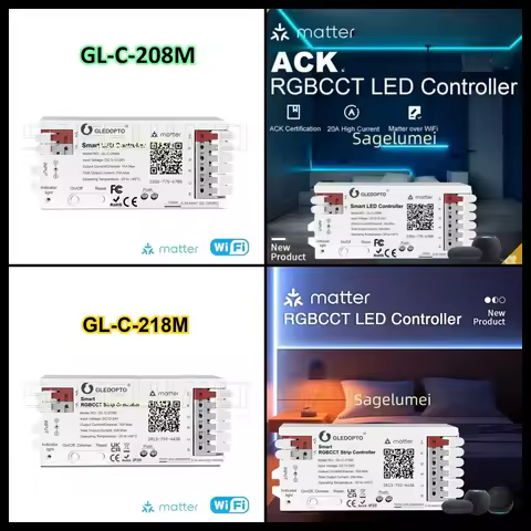 GL-C-208/218M Matter LED Controller Smart RGBCCT Strip Controller 12V 24V PWM Dimming APP Voice Cont