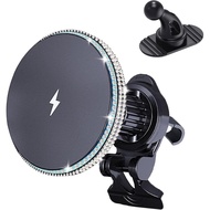 15W for Mag-Safe Car Mount Charger, Bling Magnetic Wireless Car Charger for Women, Hands Free Car Ph
