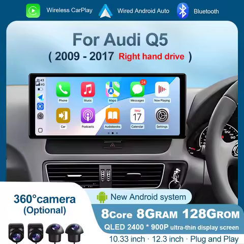 12.3 " RHD Car Radio Player For Audi Q5 2009 - 2017 QLED Touch Screen Intelligent Android OS System 