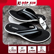 Dép Kẹp Nam Triwin Cao Cấp Quai Nhựa PVC Mềm Đế Cao Su Chống Trượt Siêu Bền (Đen Quai Trắng)