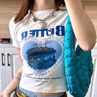 Pure Cotton Korean Style College Lace Edge Stitching White Ink Direct Injection Sweetheart Cake Print Short-Sleeved t-Shirt Women Summer Half