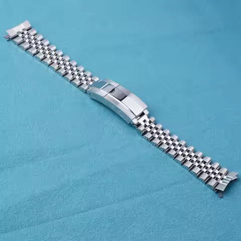 Rolamy 20mm Sliver Hollow Curved End Solid Screw Links Watch Band Jubilee strap For Seiko 5 SBDL085 