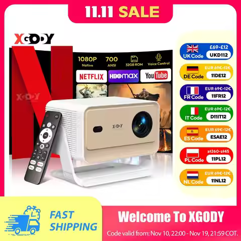 XGODY N6 Pro Netflix Officially 4K Projector Voice Control Smart Android TV Whale OS 8/32GB ROM for 