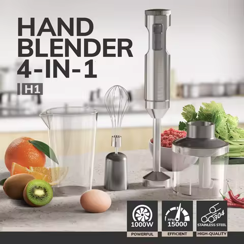 Hand Immersion Blender 1000W Powerful 4-in-1,Stainless Steel Stick Food Mixer,700ml Mixing Beaker,50