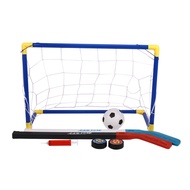 [ct7o]2 in 1 Outdoor/Indoor Kids Sports Soccer & Ice Hockey Goals with Balls and Pump Practice Scrim