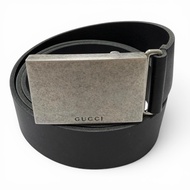 成色極佳 □ GUCCI 835193 標誌扣皮帶，銀色/黑色，義大利製造，90/36碼，男女通用