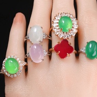 Natural Agate Ring Green Red Jade Chalcedony Ring