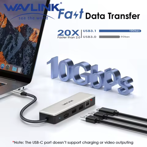 WAVLINK 6-IN-1 USB C To HDMI Docking Station With 2x10Gbps 100W PD IN 2.5G RJ45 For MacBook Pro/Air,