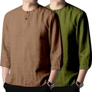 Adult Men's Kurta 3⁄4 Sleeves Kurta Raya Kurta Round Neck Pocketed Kurta 2024