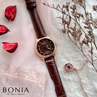 [Original] Bonia BNB10770-2543 Elegance Sapphire Women Watch with Brown Dial Brown Genuine Leather |