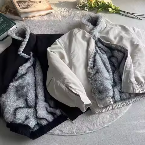 2025 Winter New Fashion Mountain Carving Imitation Wolf Fur Coat Men and Women Y2K Harajuku Hip-hop 