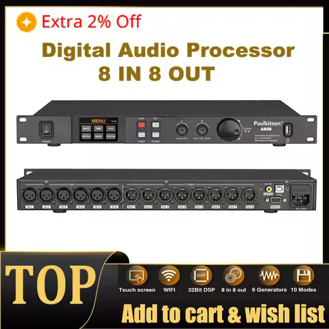 Paulkitson A808 Processor Digital Professional Audio Processor 8 In 8Out 32Bit DSP 7Band EQ Equalize