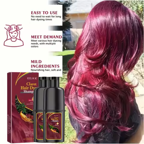 Buy One Get One Free Fast-acting Hair Dye Shampoo - Deep Wine Red, Covers White Hair, Ginger Ginseng