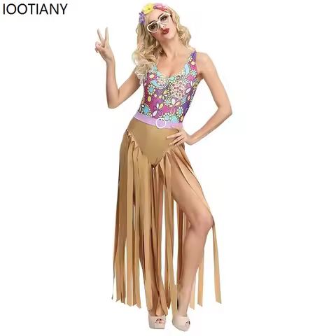 Retro Disco Hippie Costume 70s Hip Hop Stage Performance Suit Adult Women Halloween Party Dress Carn