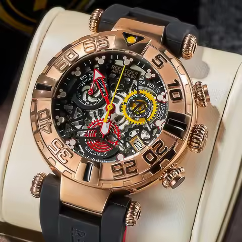 Reef Tiger/rt For Men Watch Chronograph Japan Quartz Male Wristwatch Date Panda 3d Stereo Skeleton S