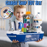 Cargo Ship Toy Sounds & Lights Simulation Boat Model Containers Cars Boys Gifts Mainan Kapal Kargo