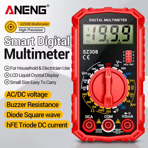 Digital Multimeter ANENG SZ308 1999 Counts AC/DC Voltage Current Resistance Tester Home Use Pocket M