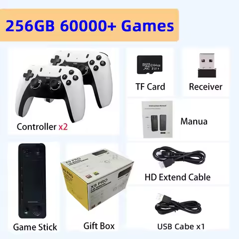 charge Controller X9 Pro Retro 4K 3D Game Stick TV HD Video Game Console 905X3 Chip 256G 60000 Games