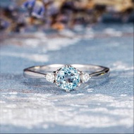 海藍寶石戒指、純銀銀藍寶石戒指、女士戒指、女孩戒指