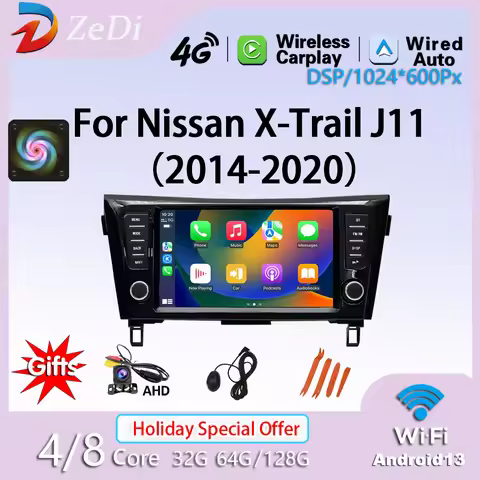 Carplay 2 Din Android 13 Car Player For Nissan X-Trail J11 Qashqai 2014 - 2020 Navi GPS Wireless Ste