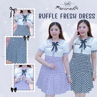 「Wirah_Brand」DW144 Ruffle Fresh Dress: Woven Lace Top Trim 3D Lotus Collar Plaid Fabric.
