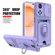 Slide Camera Lens Protection Phone Case For Honor 50 6.57inch Card Slot Stand Holder Magnetic Cover on Huawei Nova 9 8 Multifunction Shell