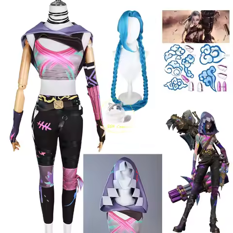 Anime Arcane Jinx Cosplay Costume Wig Hair Anime Jinx Cosplay Tattoo Sticker for Women Role Play Par