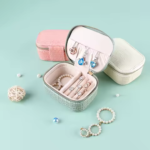 Snake Patter Jewelry Box Travel Portable Earrings Ring Bracelet Necklace Organizer Storage PU Leathe
