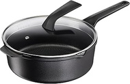 Tefal E24933 Robusto Cast Aluminium Sauté Pan 26 cm with Lid Easy Cleaning Non-Stick Coating Thermal Signal Temperature Indicator Dishwasher Safe Suitable for Induction Cookers Black
