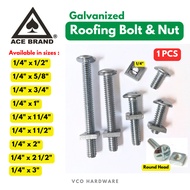 [ 1 PCS ] ACE Brand 1/4" Mushroom Round Head Galvanized Roofing Bolt Nut/Skru Rak Besi Lubang/Slotted Angle Bar Screw