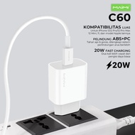 MAIMI ADAPTOR charger fast charging USB TYPE C/TYPE C C60-20W-QC3.0-SINGLE TYPE C TO TYPE C-WHITE OR
