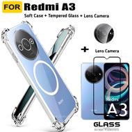 3IN1 Redmi A3 A3X A3 Pro Case With Magnetic Sticker Clear Soft Silicone Phone Case For Redmi A4 A5 F