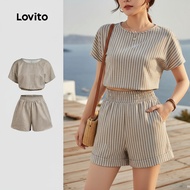 Lovito Women's Light Khaki Side Stripe Shorts for Spring/Summer L143ED539