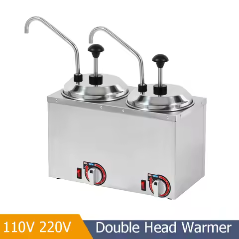 110V 220V Commercial 2 Pot Hot Fudge Pump Warmer Machine Chocolate Sauce Dispenser Nacho Cheese Warm