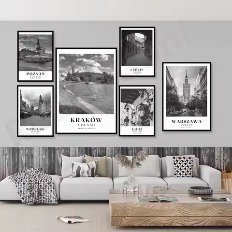 Poland Czestochowa, Krakow, Bydgoszcz, Lodz, Lublin, Poznan, Katowice, Wroclaw, Warsaw black and whi