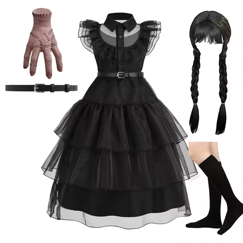 Girls Carnival Black Costume Kids Princess Elegant Dress Children Family Dancing Witch Disguise Adda