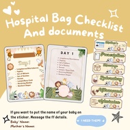 8pcs Hospital Bag checklist sticker for ziplock | Hospital Baby Documents mommy & Baby essentials