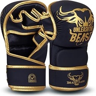 BEAST RAGE MMA Gloves for Men Women,Adjustable Wrist Support Open Palm Martial Arts Mitts Grappling 
