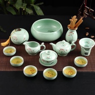 青瓷鯉魚茶具套裝茶杯手繪荷花金魚茶壺功夫茶具陶瓷茶漏公道蓋碗