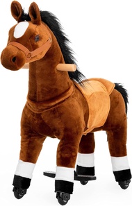Ride On Horse Toy for 3-5 Years, Kids Real Walking Horse Riding Horse with Wheels (Brown, 29.92" L x