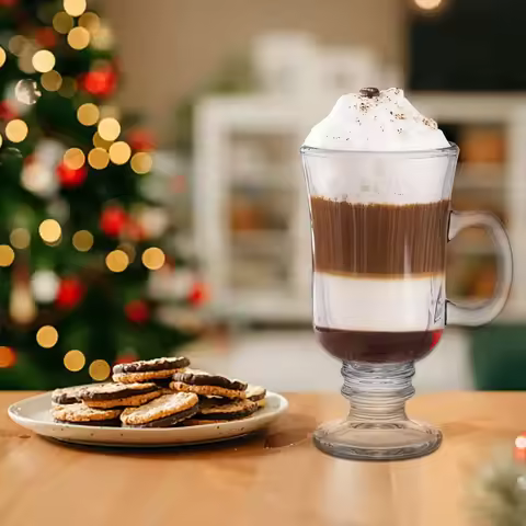 250ml Clear Irish Glass Coffee Cups with Footed Stem Base Goblet Mugs for Chocolate Latte Smoothie C
