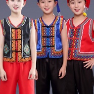 Kids Ethnic Costume Vest Waistcoat Xinjiang Weiwuer Ethnic Dance Mongolian Performance Costume Boys 