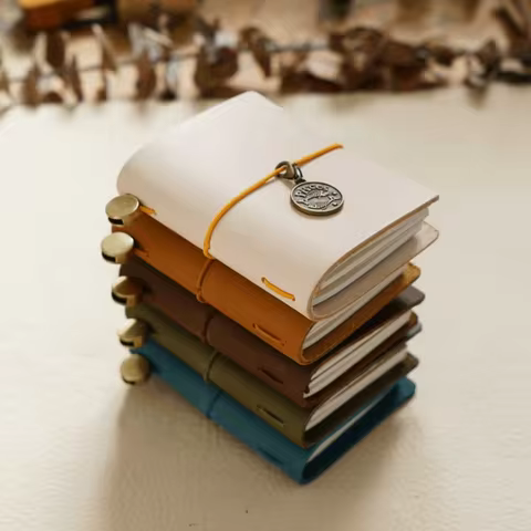 Portable Mini Size Traveler's Notebook Genuine Leather Handmade Pocket Notebook Vintage Blank Pages 