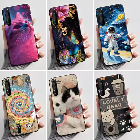 For Sony Xperia 1 III 1 II Case Xperia 1III 1II Cute Cat Cartoon Soft TPU Silicon Black Cover Ultrat