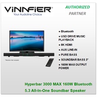 Vinnfier VF Hyperbar 3000 MAX 160W Bluetooth 5.3 All-In-One Soundbar Speaker USB ARC Aux-In Optical