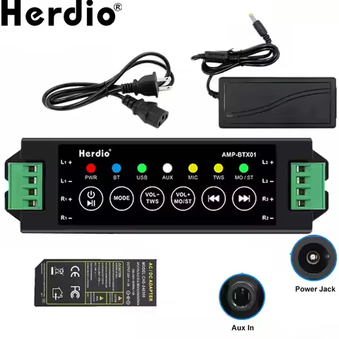 Herdio 24V 3A EU/US/UK/AU Stereo Power Adapter Receiver 4-Way Bluetooth Amplifier Box For Bluetooth
