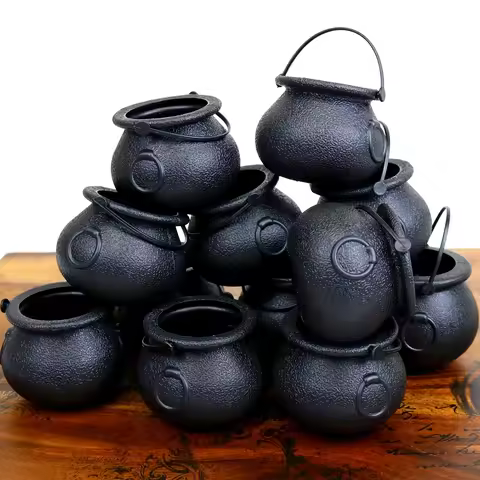 10pcs Mini Cauldron Kettles, Novelty Kettles Halloween Black Cauldrons Holder Witches Cauldron Cauld