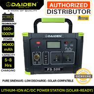 ORIGINAL DAIDEN Portable Power Station Inverter Generator PS500 Sinewave AC DC 12V 24V 220V UPS Compatible With Solar Panel Charging Car USB Port Plug Outlet Fast Charger Laptop Phone &gt; LOTUS PROMATE GREENFIELD RIVER BAVIN 1000W PEAK